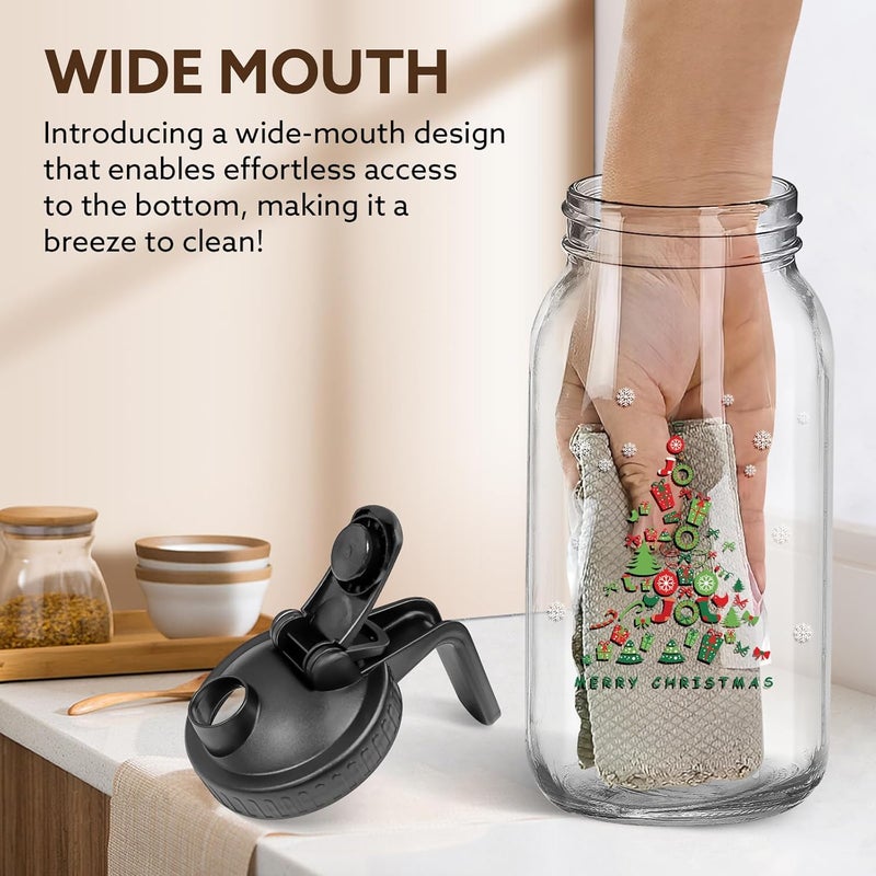 Mihlapi Christmas Gift for Mom,Mason Jar Pitcher, 64 oz Glass Milk Pitcher, Wide Mouth & Leakproof Glass Pitcher with Lid for milk, Sun Tea, Juice, Cold Brew Coffee and Drinks(Christmas tree） - Image 3